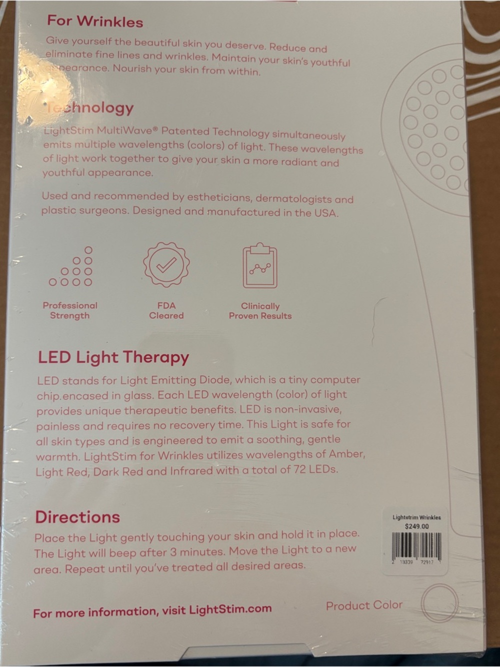 LightStim for Wrinkles LED Anti-Aging Device - White with Pink Accent - Picture 2 of 3